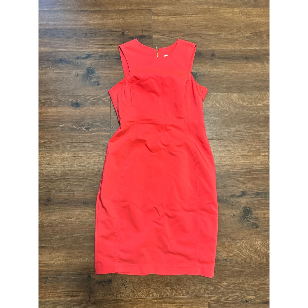 Calvin Klein Womens Sleeveless Sheath Dress Coral Pink Gold Full Zip Size 4